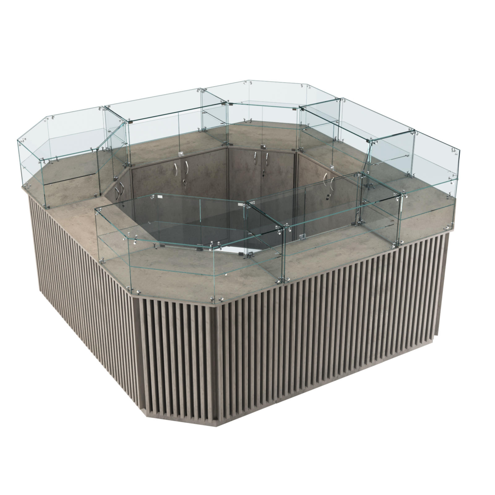 Торговый квадратный островок с планками серии ВЕРТИКАЛЬ №5 (7,88 кв.м) Бетон Чикаго светло-серый F186 ST9