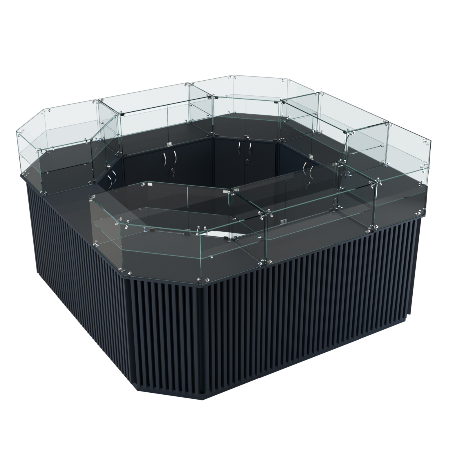 Торговый квадратный островок с планками серии ВЕРТИКАЛЬ №5 (7,88 кв.м) Антрацит