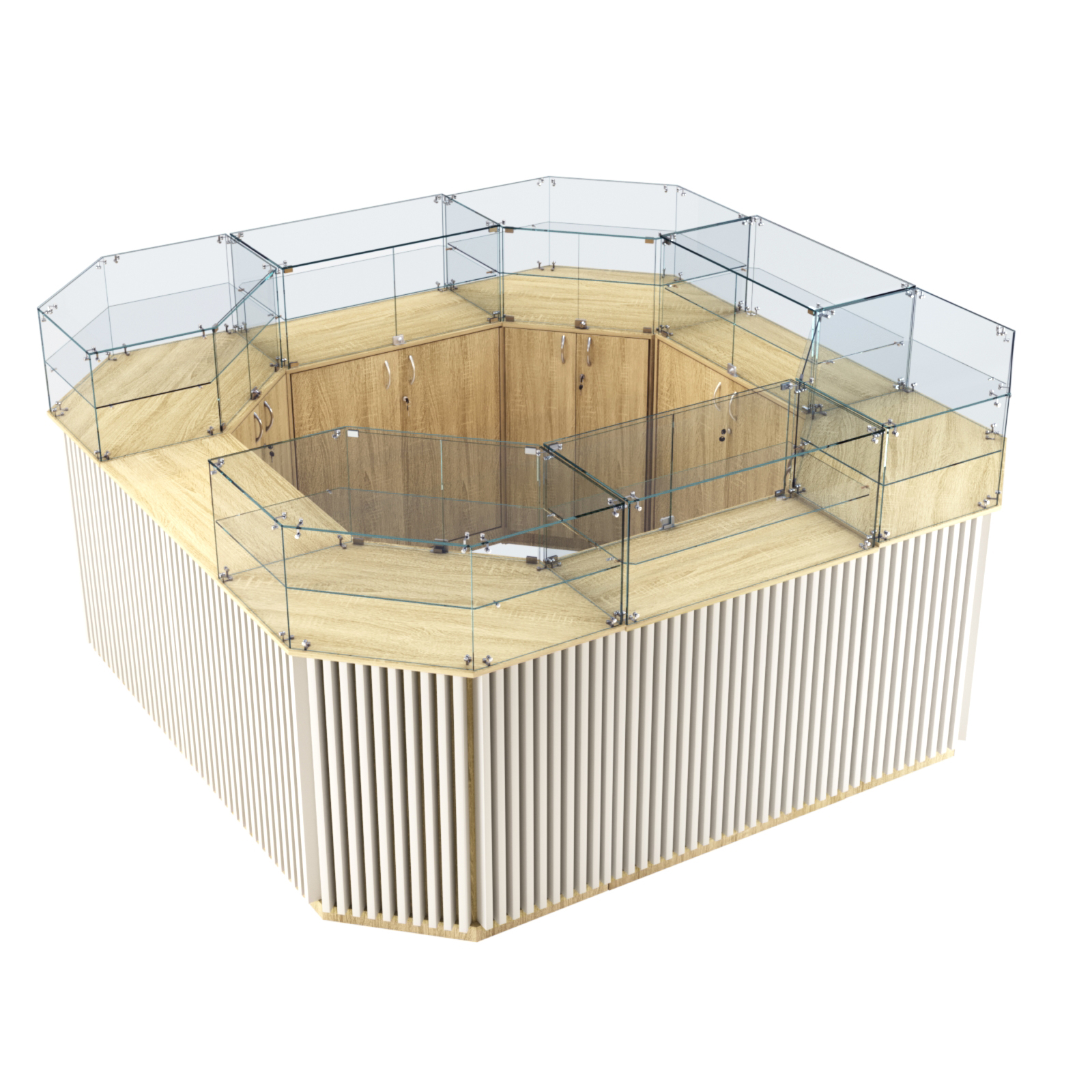 Торговый квадратный островок с планками серии ВЕРТИКАЛЬ №5 (7,88 кв.м) Дуб Сонома + Белый