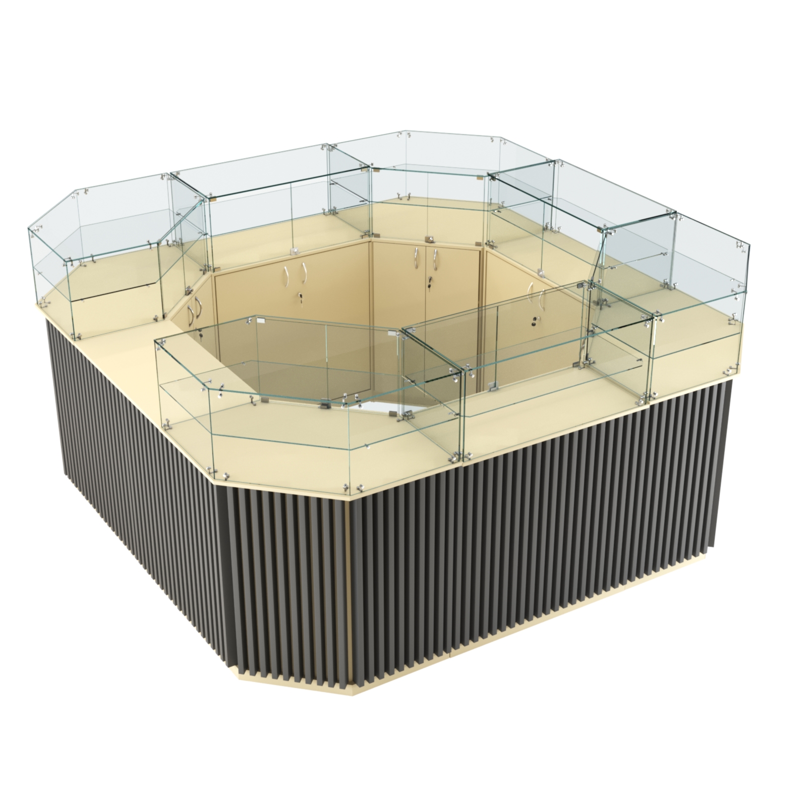 Торговый квадратный островок с планками серии ВЕРТИКАЛЬ №5 (7,88 кв.м) Крем Вайс и Темно Серый U2236-U2601