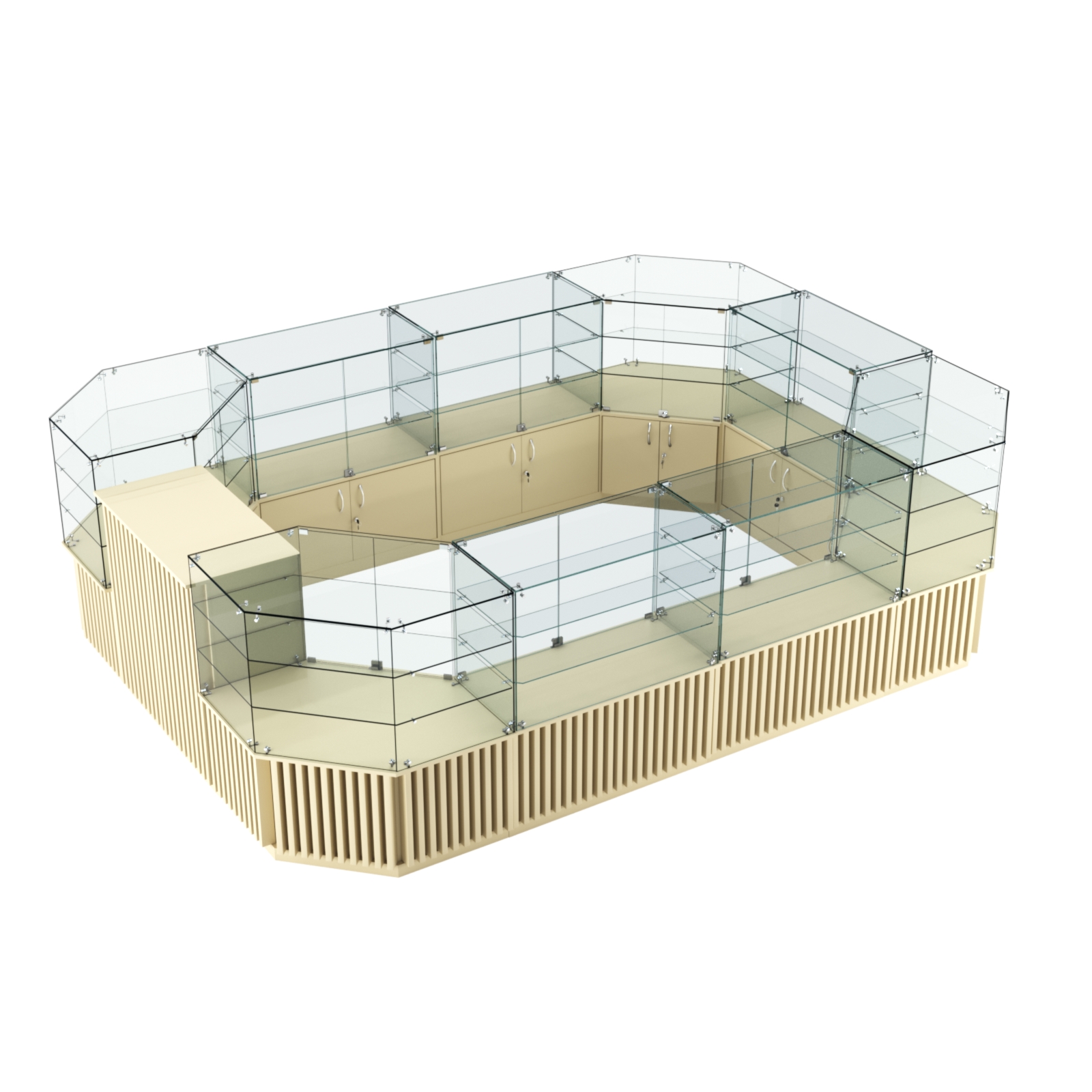 Торговый центральный островок с планками серии ВЕРТИКАЛЬ №3 (10,69 кв.м) Крем Вайс