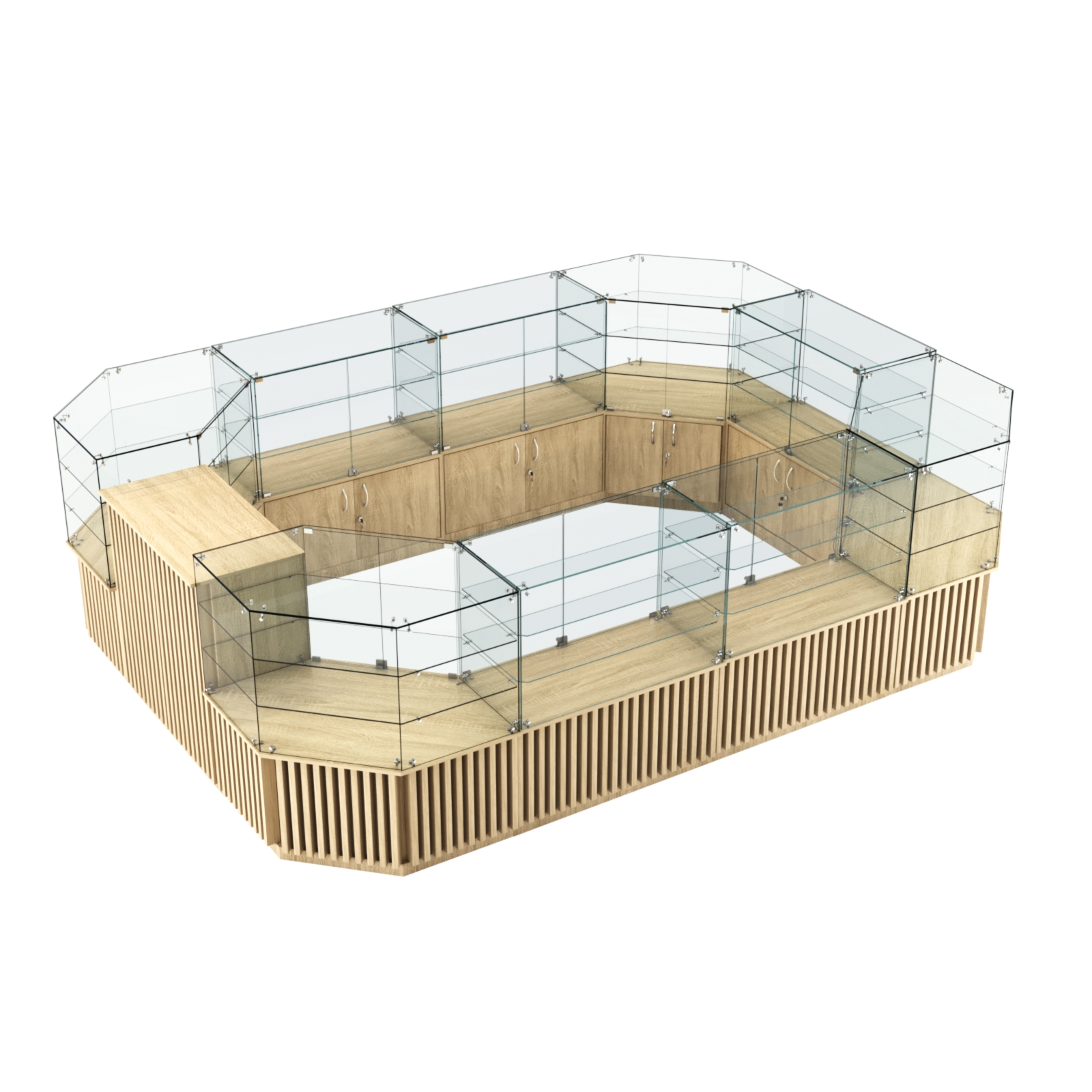 Торговый центральный островок с планками серии ВЕРТИКАЛЬ №3 (10,69 кв.м) Дуб сонома