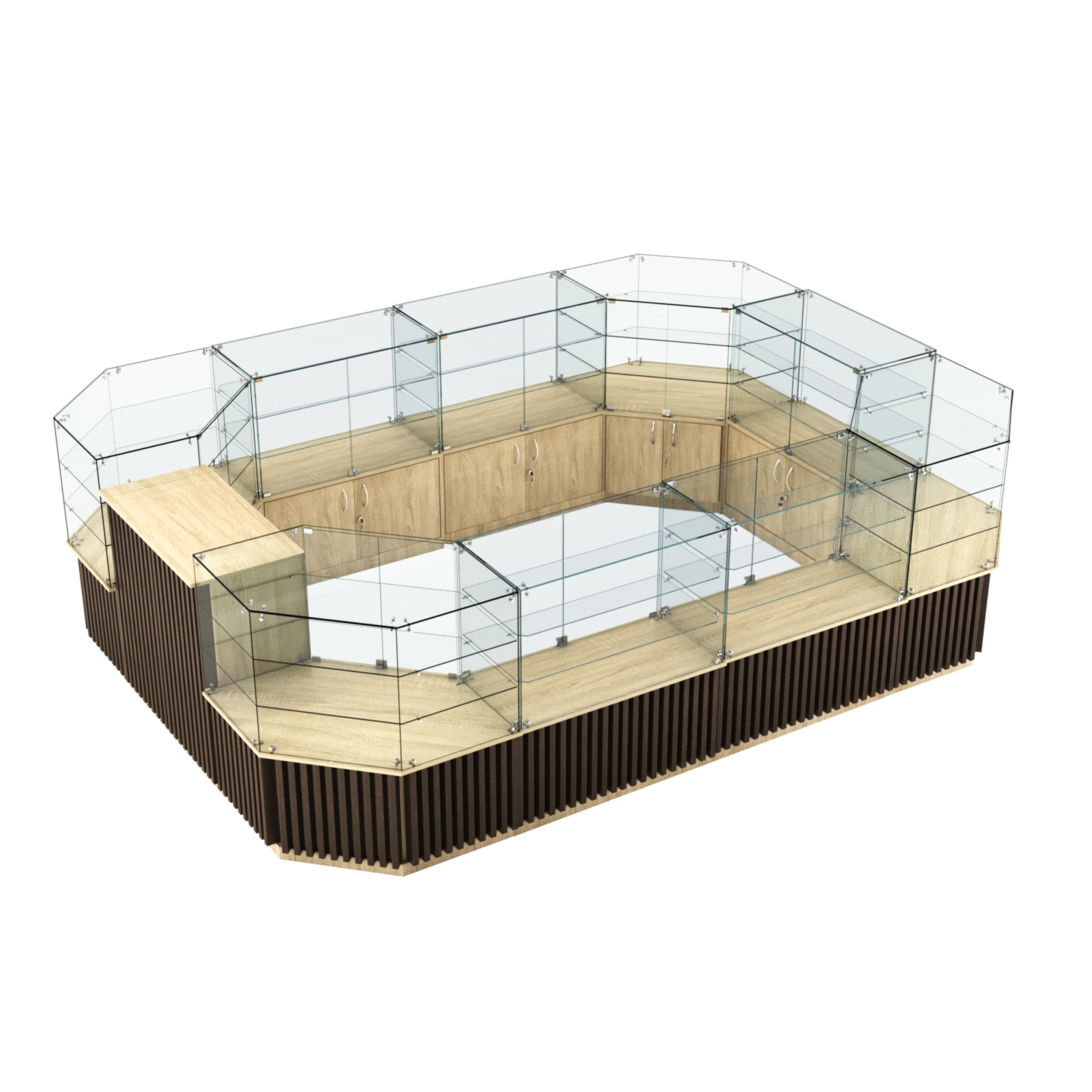 Торговый центральный островок с планками серии ВЕРТИКАЛЬ №3 (10,69 кв.м) Дуб Сонома + Дуб Венге