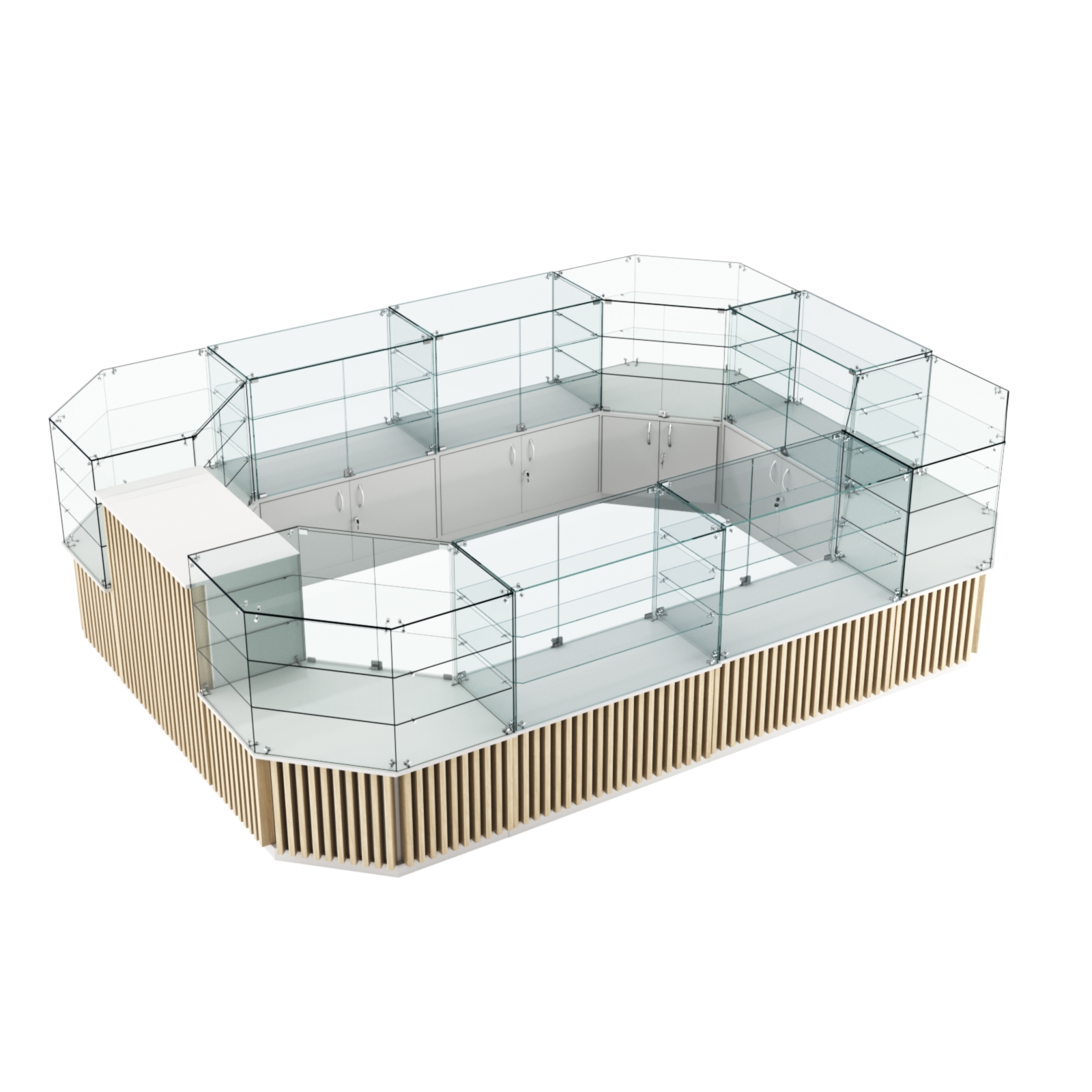 Торговый центральный островок с планками серии ВЕРТИКАЛЬ №3 (10,69 кв.м) Белый + Дуб Сонома