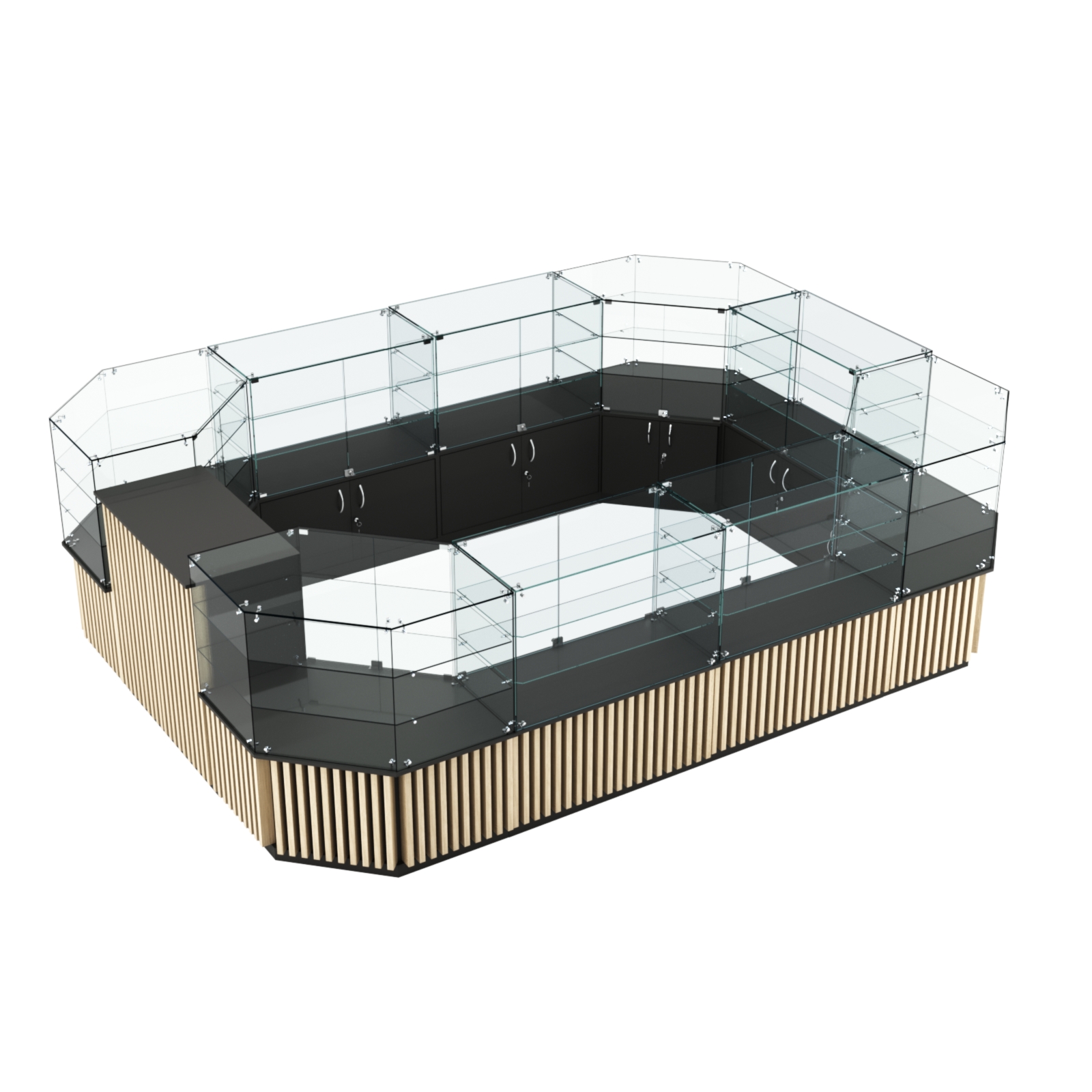 Торговый центральный островок с планками серии ВЕРТИКАЛЬ №3 (10,69 кв.м) Черный + Дуб Сонома