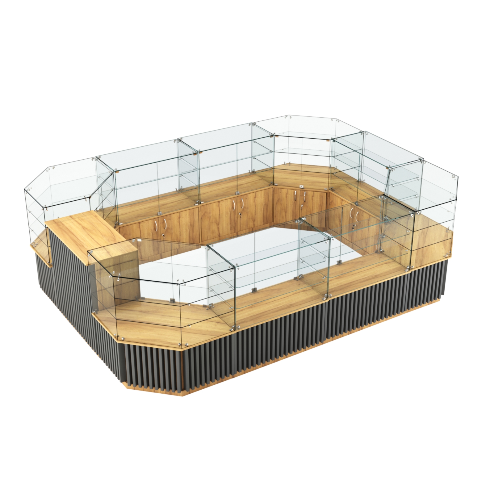 Торговый центральный островок с планками серии ВЕРТИКАЛЬ №3 (10,69 кв.м) Дуб Золотистый и Темно-Серый