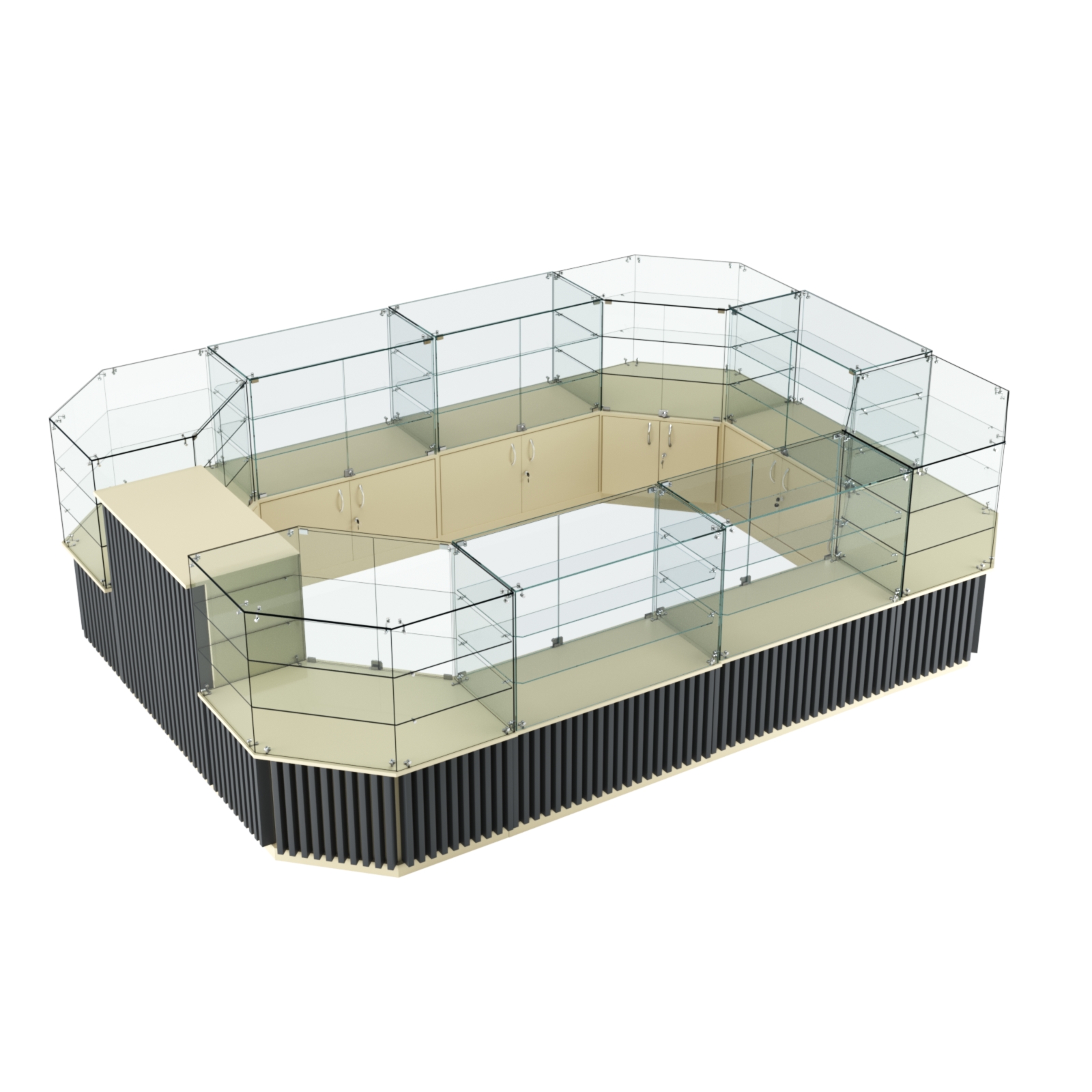 Торговый центральный островок с планками серии ВЕРТИКАЛЬ №3 (10,69 кв.м) Крем Вайс и Темно Серый U2236-U2601