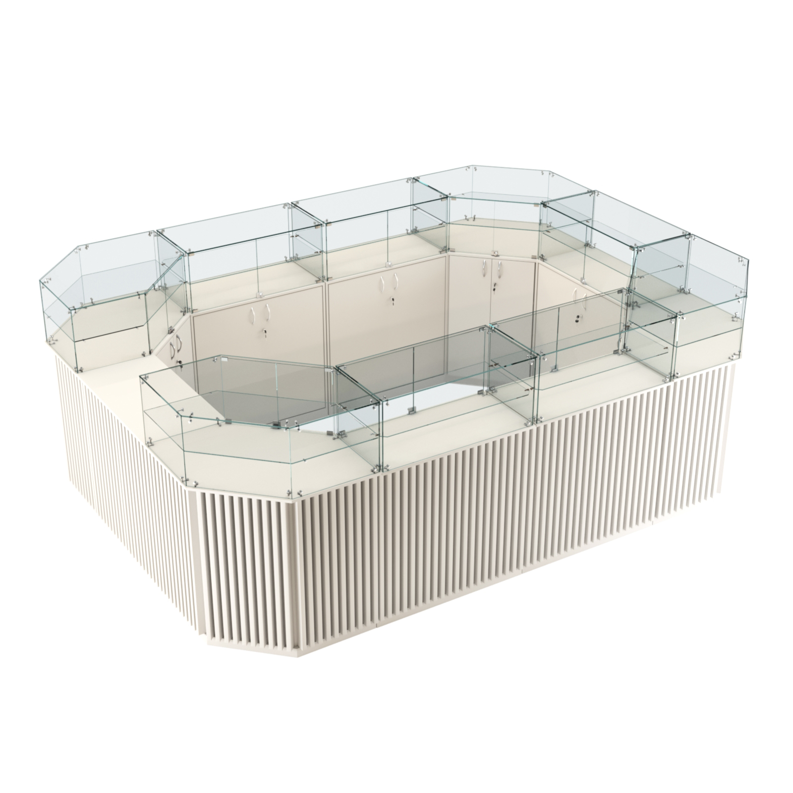 Торговый островок с прозрачным верхом и планками серии ВЕРТИКАЛЬ №6 (10,69 кв.м) Белый