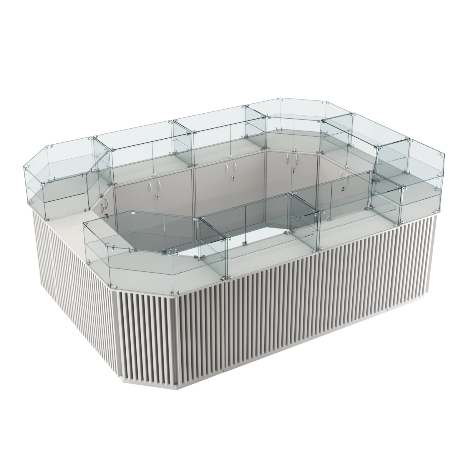 Торговый островок с прозрачным верхом и планками серии ВЕРТИКАЛЬ №6 (10,69 кв.м) Серый