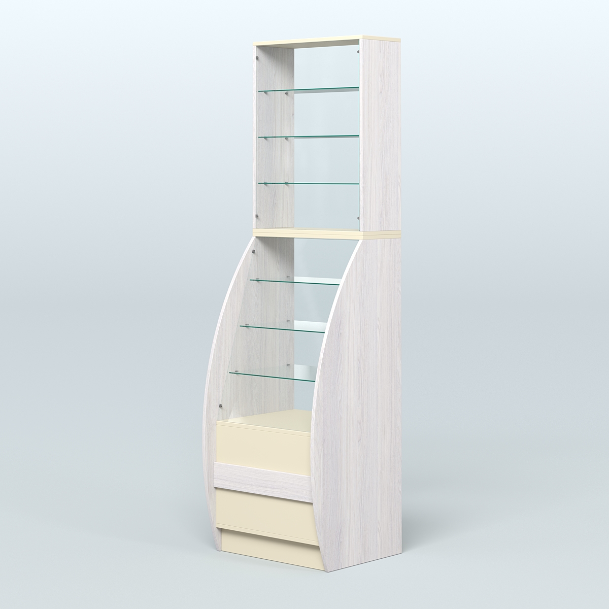 Витрина БРИЗ №1-600 Ясень Анкор светлый и Крем Вайс