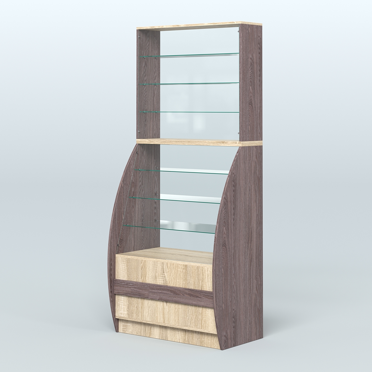 Витрина БРИЗ №1-900 Ясень Анкор темный и Дуб Сонома