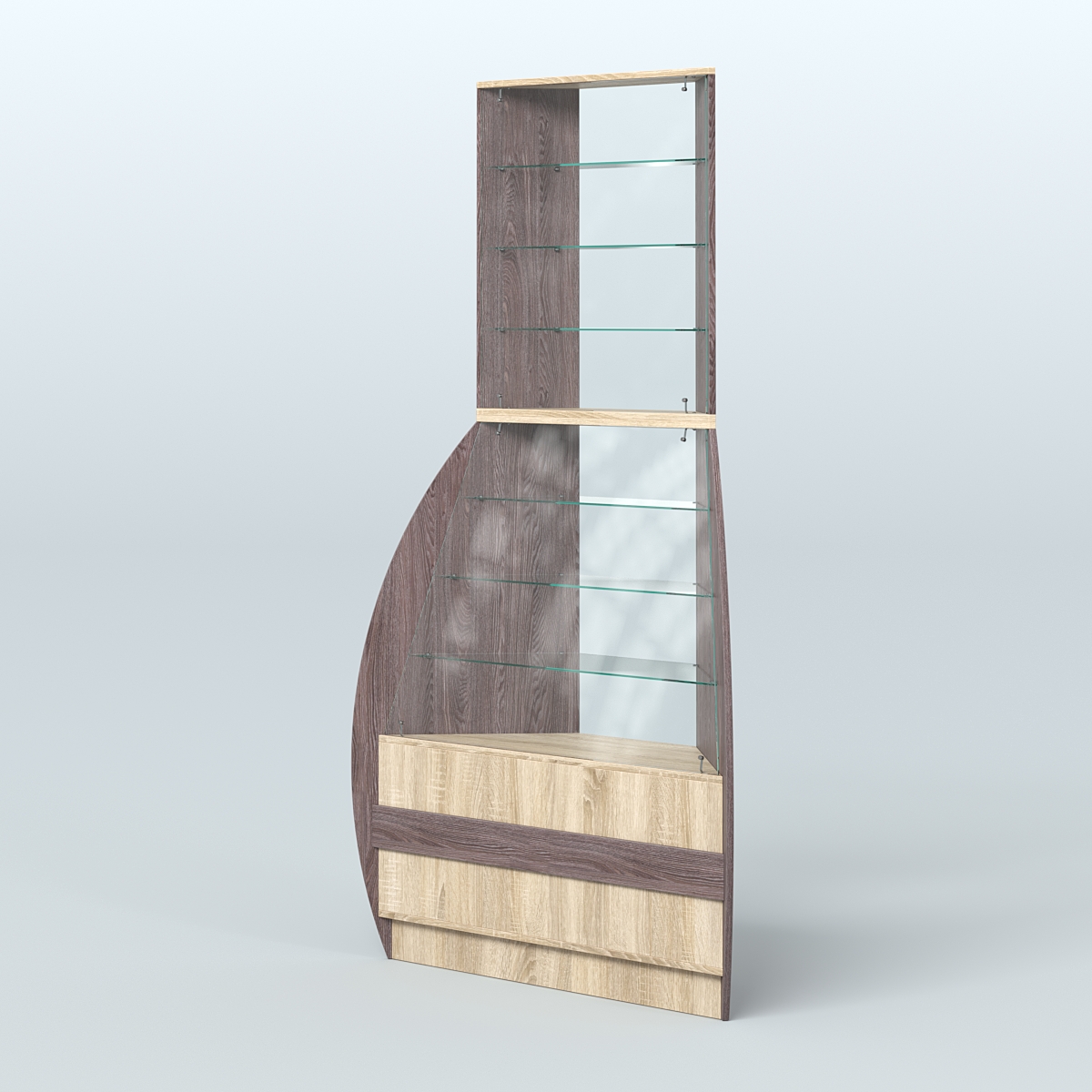 Витрина внешний угол БРИЗ №3 Ясень Анкор темный и Дуб Сонома