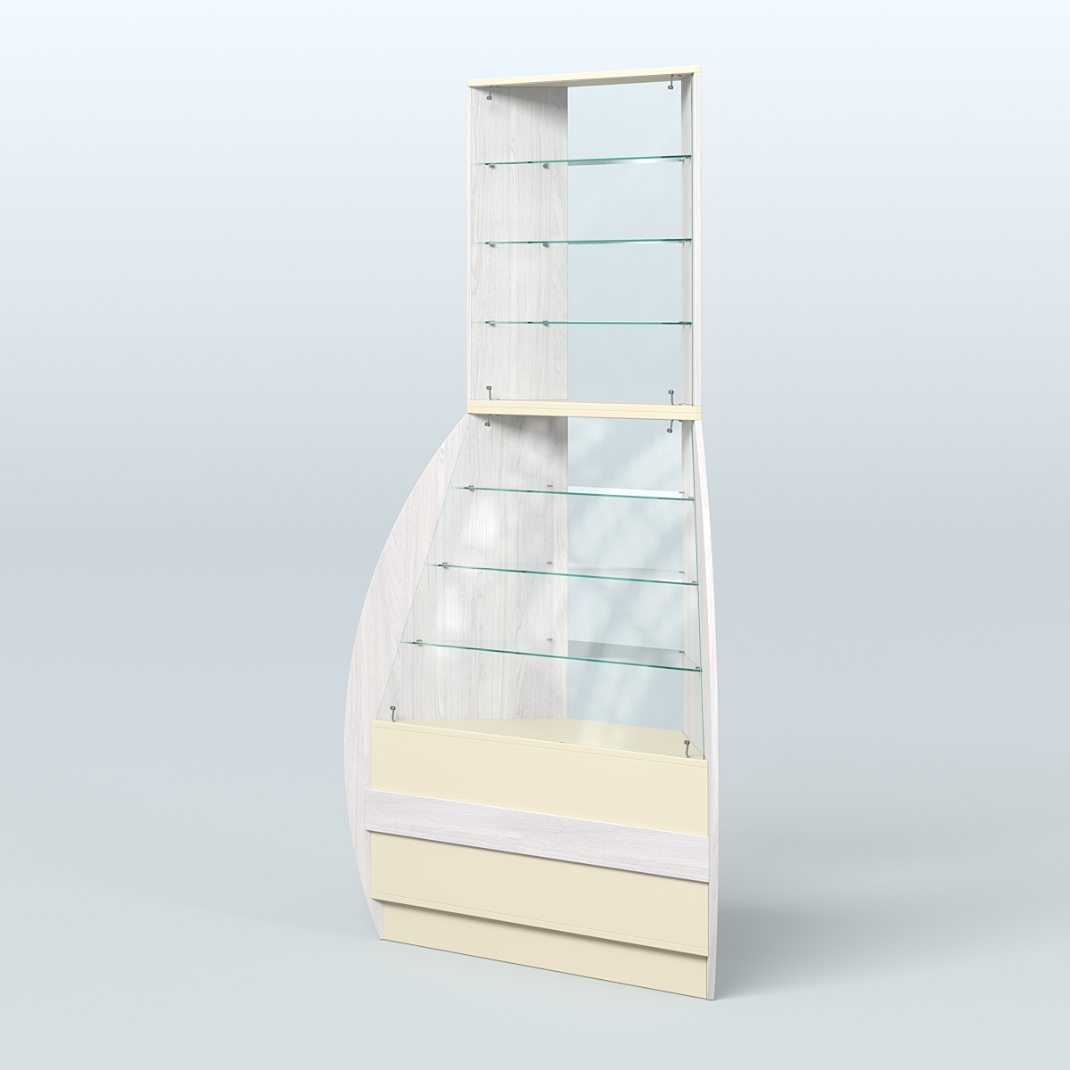 Витрина внешний угол БРИЗ №3 Ясень Анкор светлый и Крем Вайс