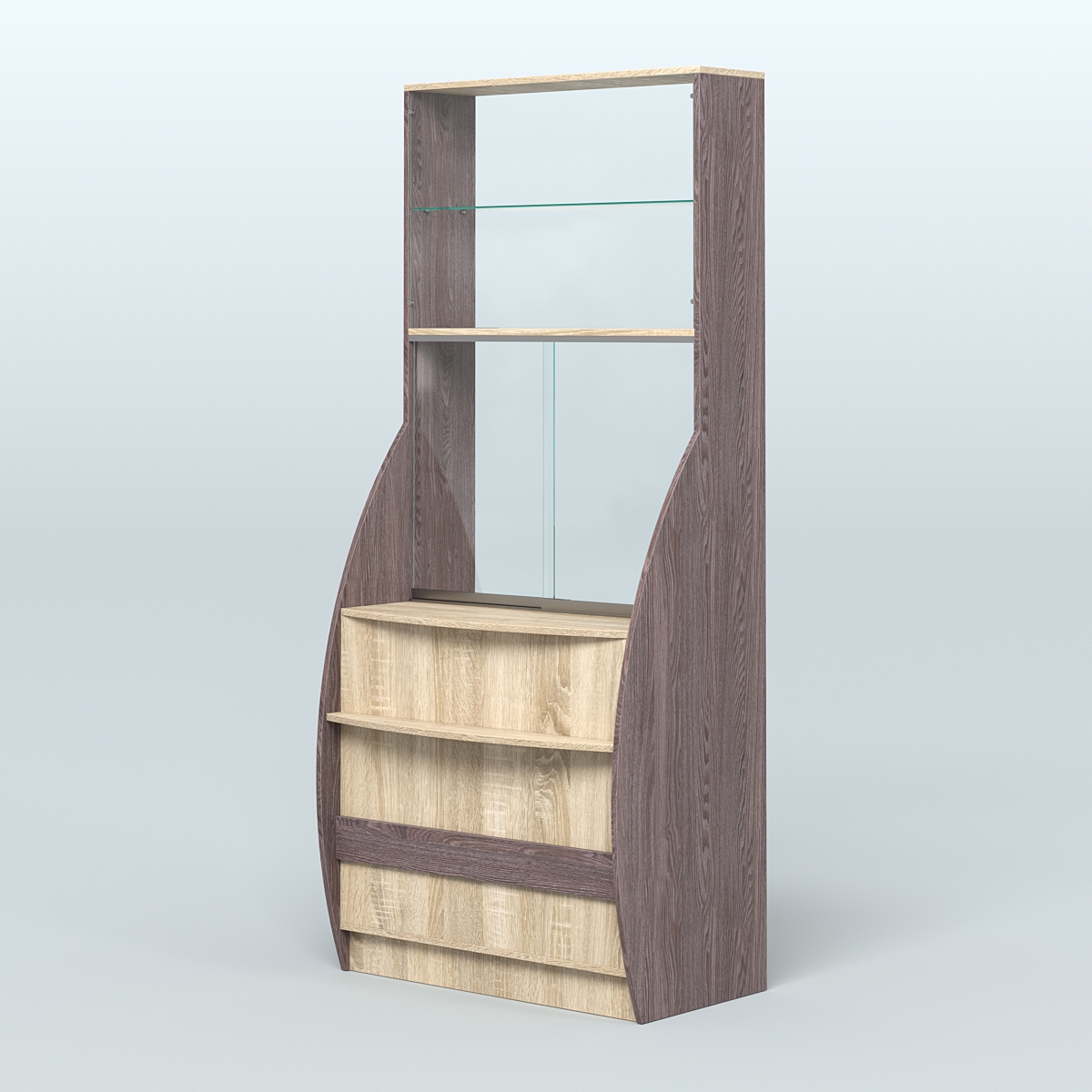 Витрина БРИЗ №5 с окном выдачи Ясень Анкор темный и Дуб Сонома