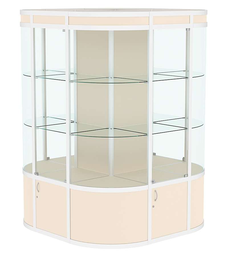 Витрина из профиля островная закругленная с секторами №1 Крем Вайс