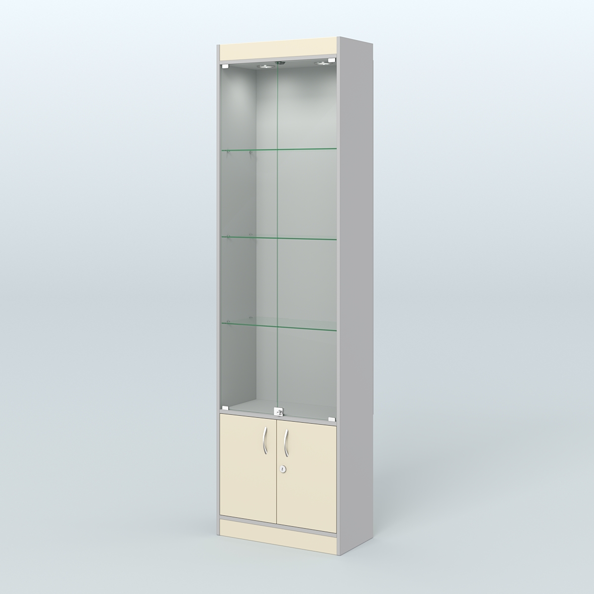 Витрина закрытая из ДСП с дверками для аптеки №2-300-1 Серый + Крем Вайс