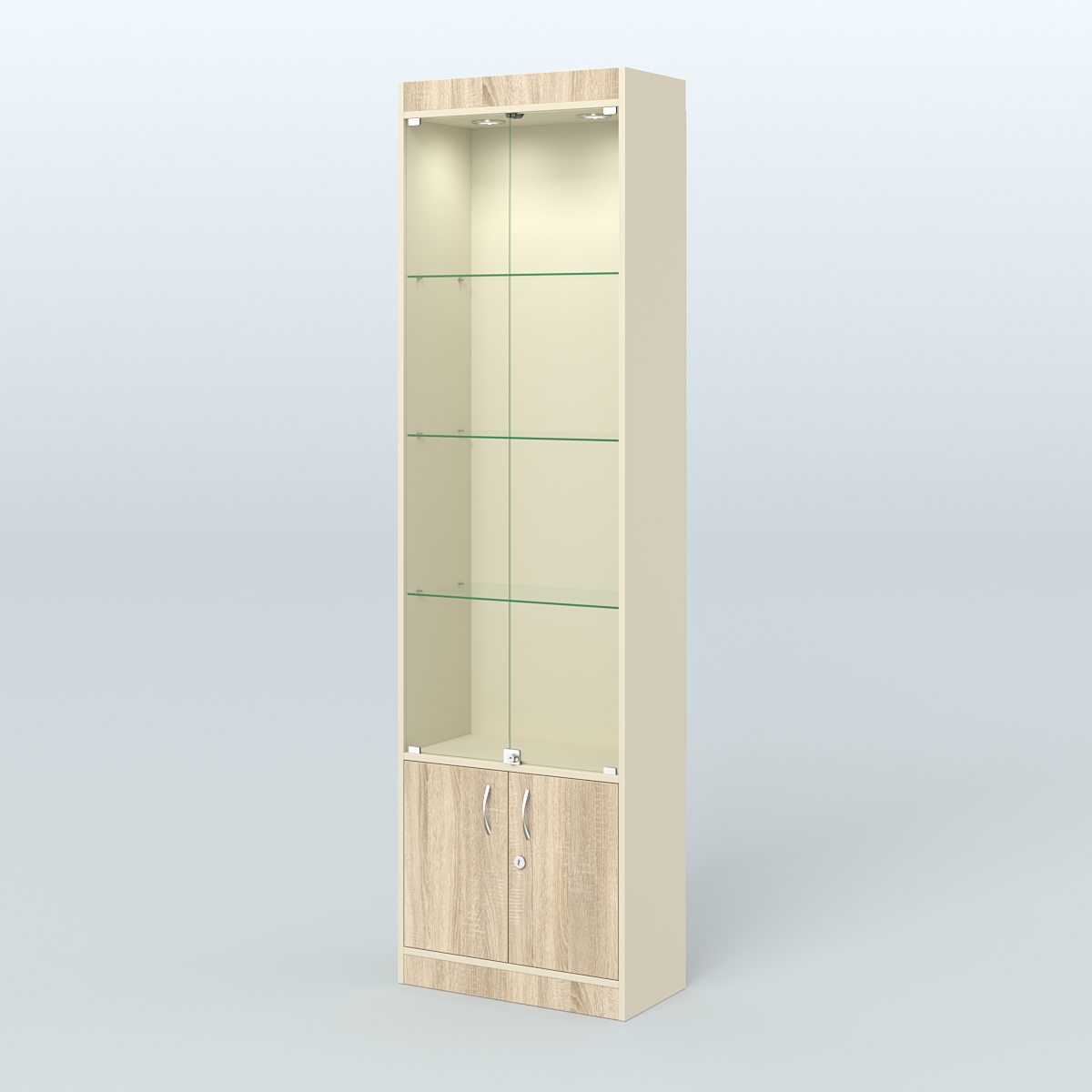 Витрина закрытая из ДСП с дверками для аптеки №2-300-1 Крем Вайс и Дуб Сонома U2236-5