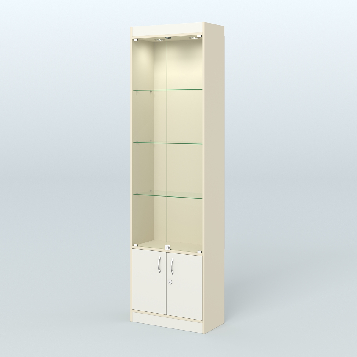 Витрина закрытая из ДСП с дверками для аптеки №2-300-1 Крем Вайс + Белый