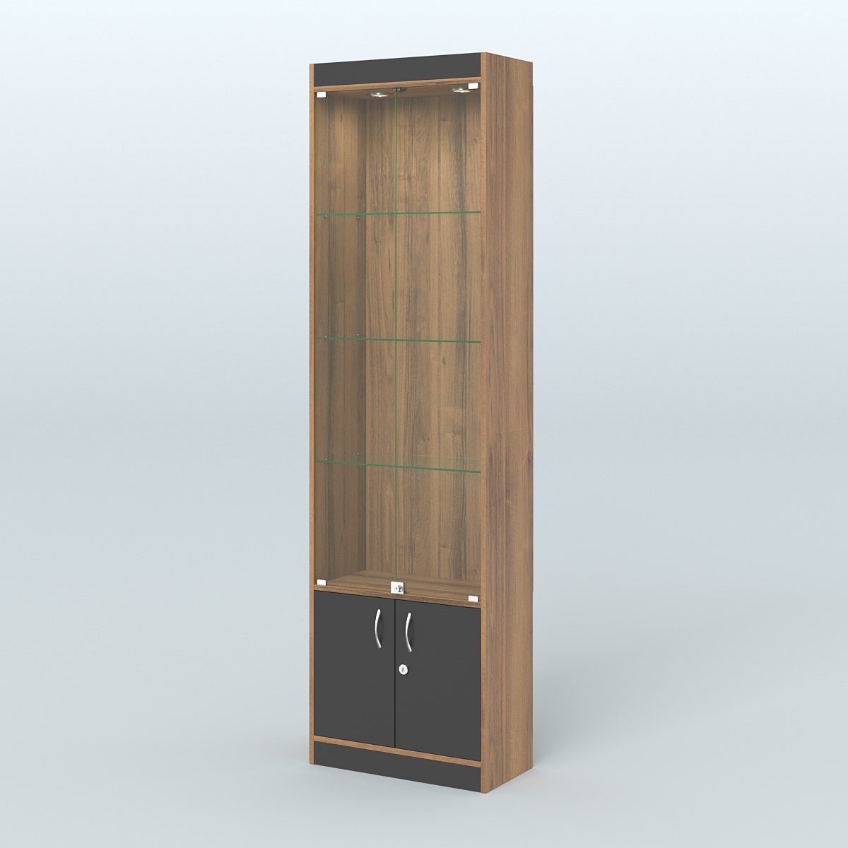 Витрина закрытая из ДСП с дверками для аптеки №2-300-1 Орех + Черный