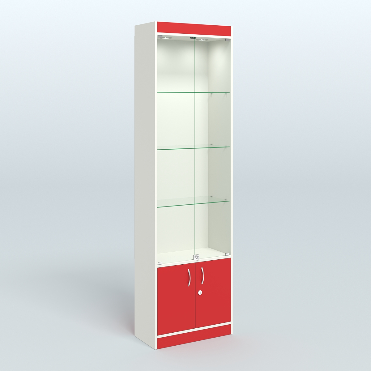 Витрина закрытая из ДСП с дверками для аптеки №2-300-1 Белый + Красный