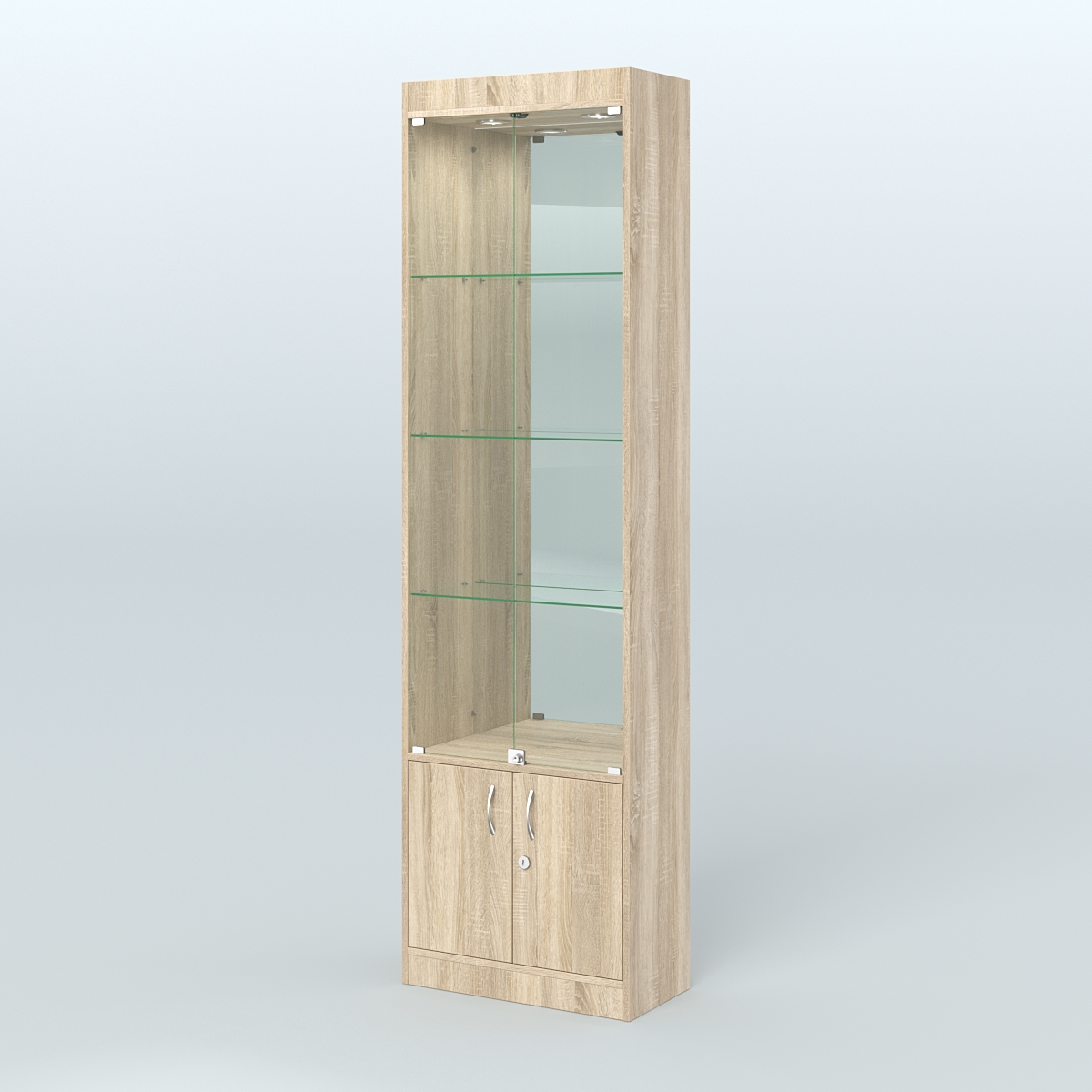 Витрина из ДСП с дверками и верхней подсветкой для аптеки №2-300-3 Дуб Сонома