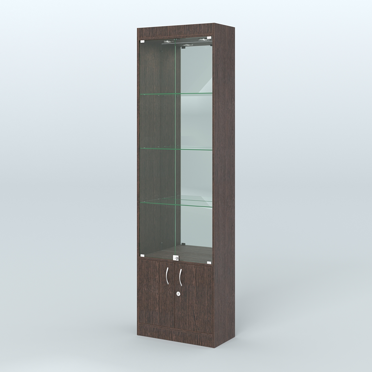 Витрина из ДСП с дверками и верхней подсветкой для аптеки №2-300-3 Дуб Венге