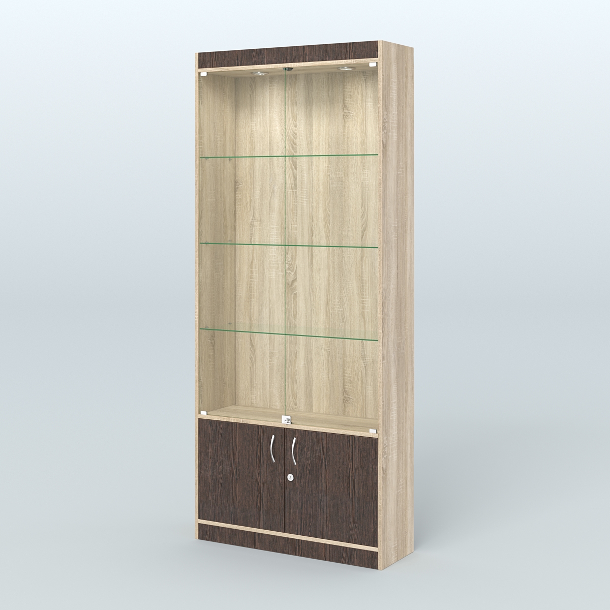 Витрина прямоугольная из ДСП с дверками для аптеки №1-300-1 Дуб Сонома + Дуб Венге