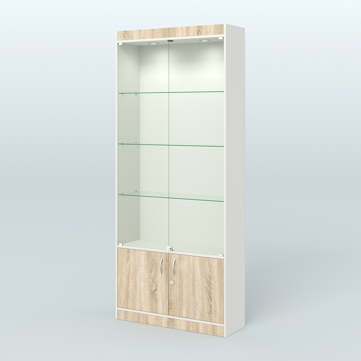 Витрина прямоугольная из ДСП с дверками для аптеки №1-300-1 Белый + Дуб Сонома