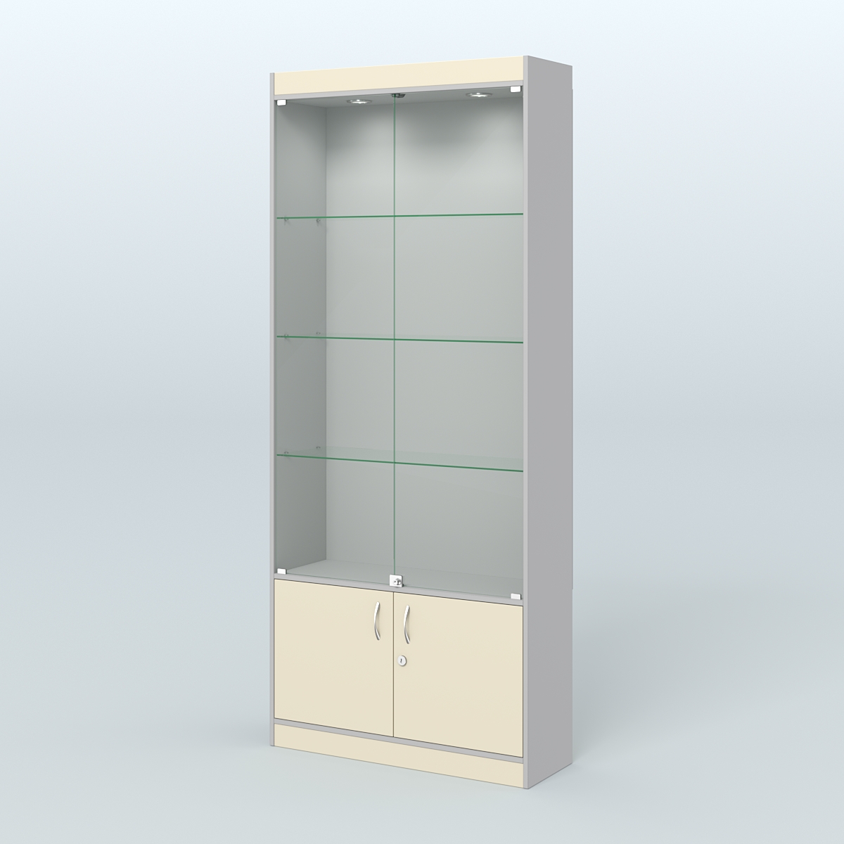 Витрина прямоугольная из ДСП с дверками для аптеки №1-300-1 Серый + Крем Вайс