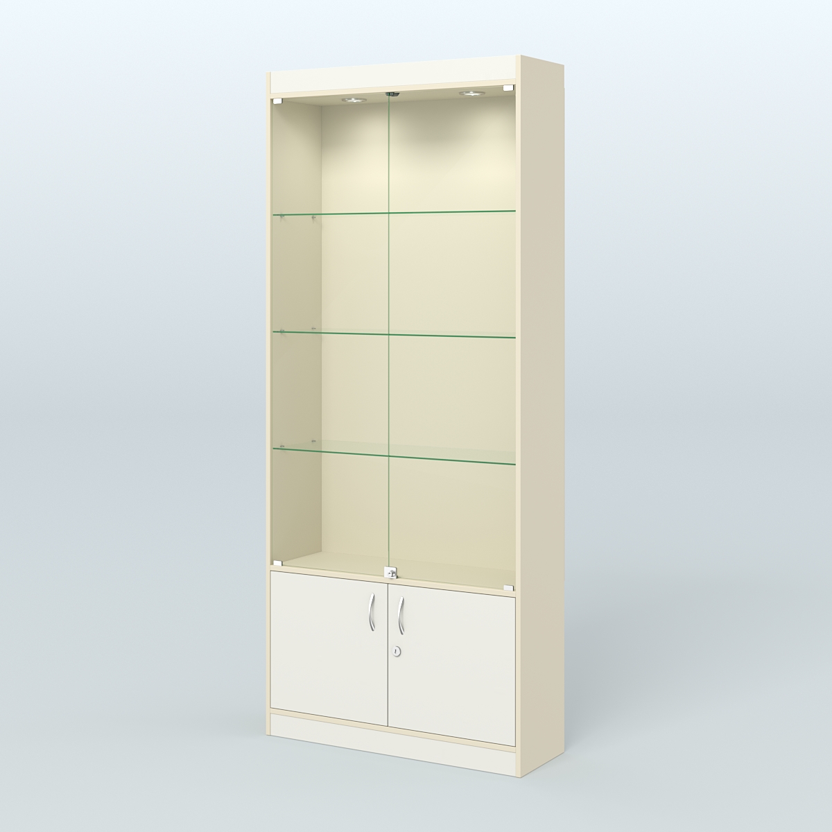 Витрина прямоугольная из ДСП с дверками для аптеки №1-300-1 Крем Вайс + Белый