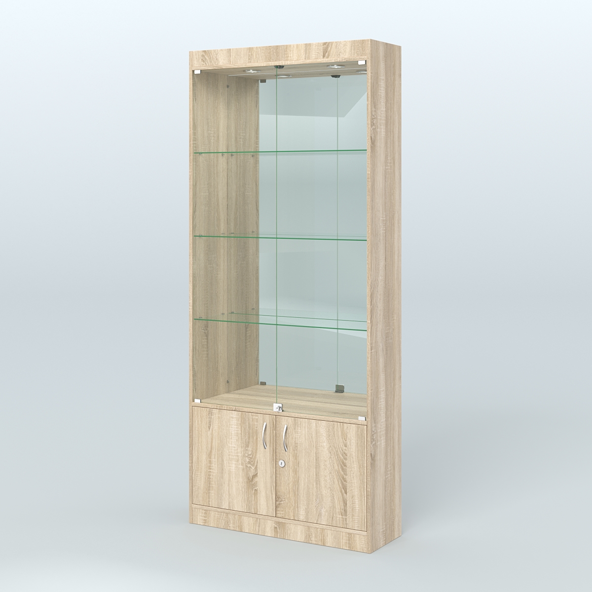 Витрина зеркальная из ДСП с дверками для аптеки №1-300-3 Дуб Сонома