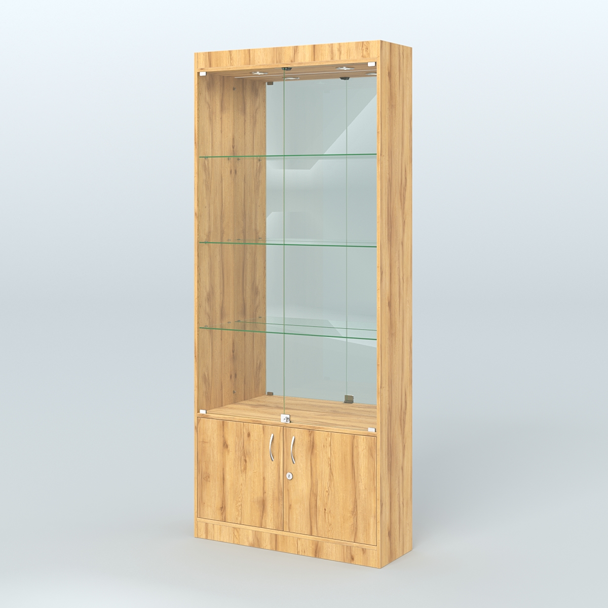 Витрина зеркальная из ДСП с дверками для аптеки №1-300-3 Дуб Золотистый