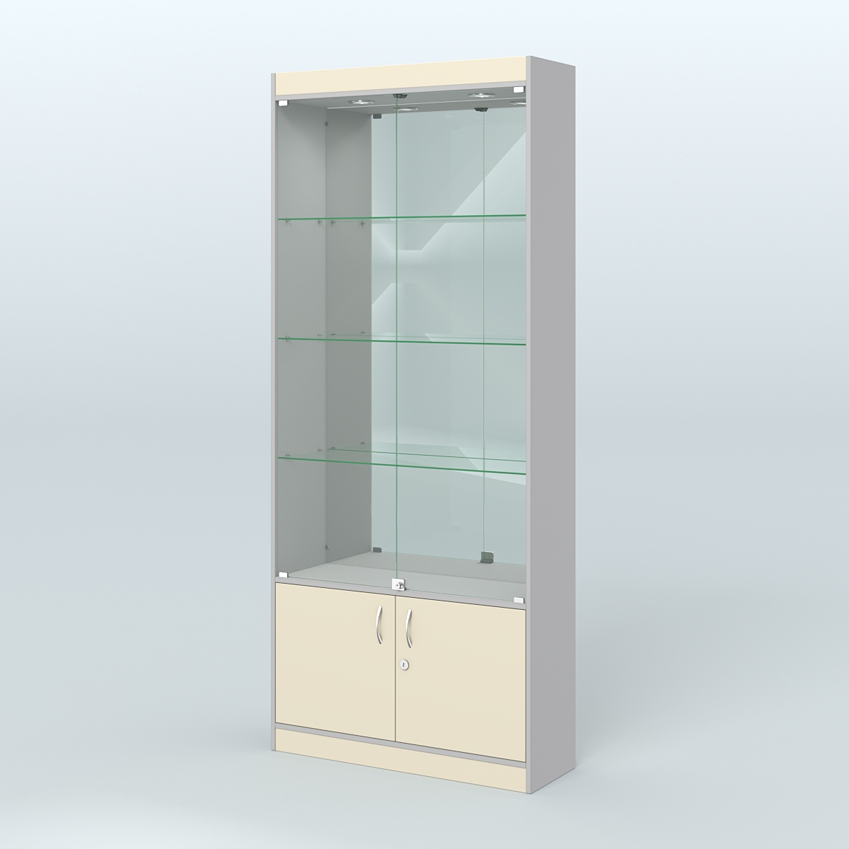 Витрина зеркальная из ДСП с дверками для аптеки №1-300-3 Серый + Крем Вайс