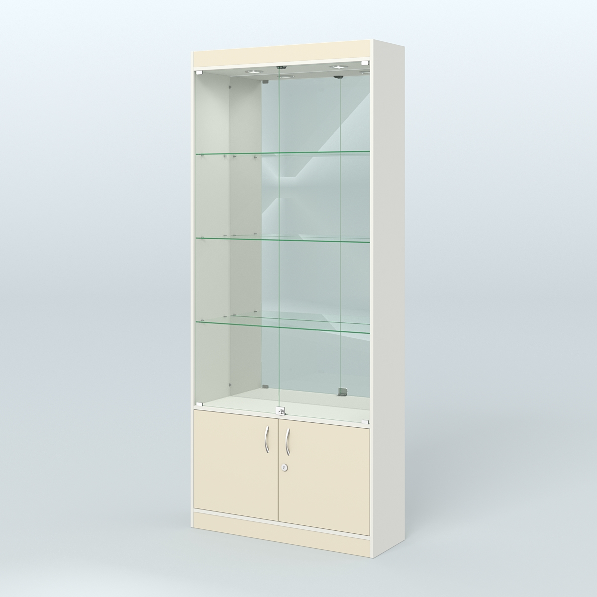 Витрина зеркальная из ДСП с дверками для аптеки №1-300-3 Белый + Крем Вайс