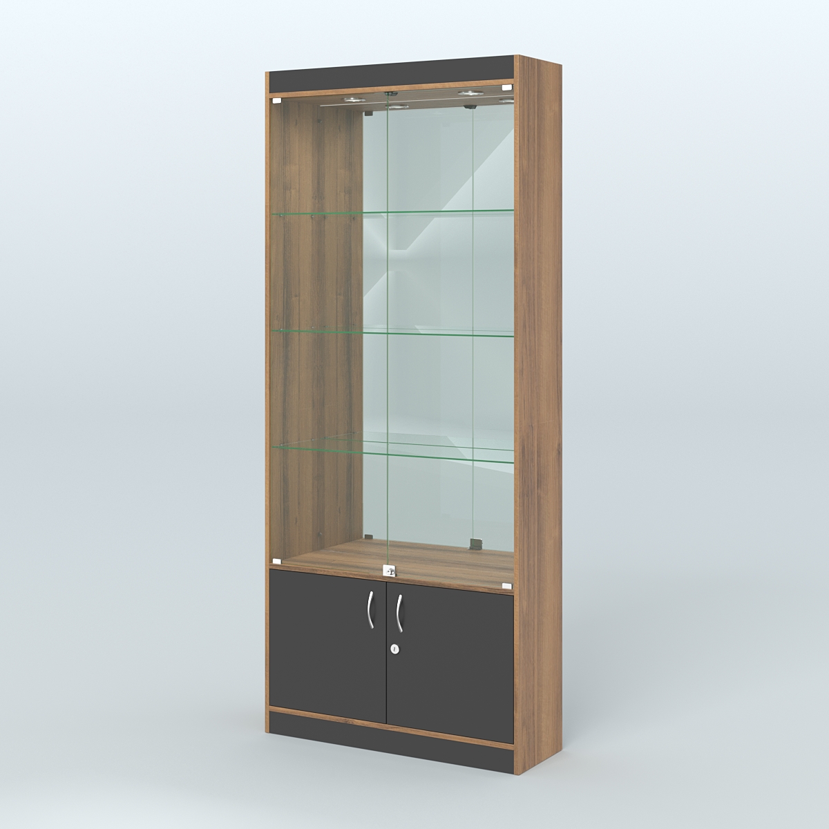 Витрина зеркальная из ДСП с дверками для аптеки №1-300-3 Орех + Черный