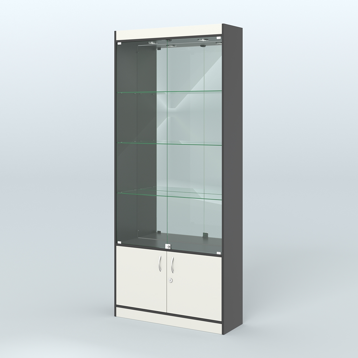 Витрина зеркальная из ДСП с дверками для аптеки №1-300-3 Черный + Белый