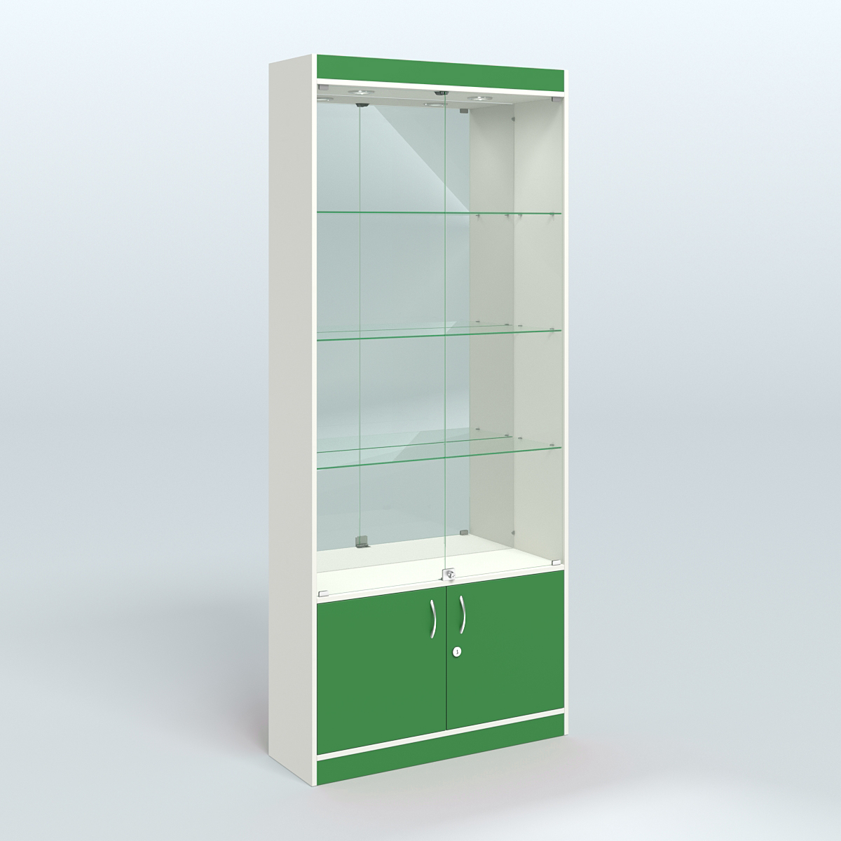 Витрина зеркальная из ДСП с дверками для аптеки №1-300-3 Белый + Зеленый Оксид 9561 BS