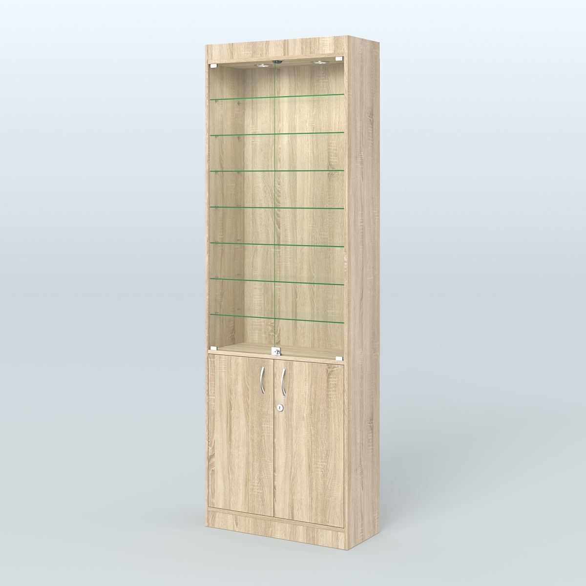 Витрина узкая из ДСП с дверками для аптеки №6-300-1 Дуб Сонома