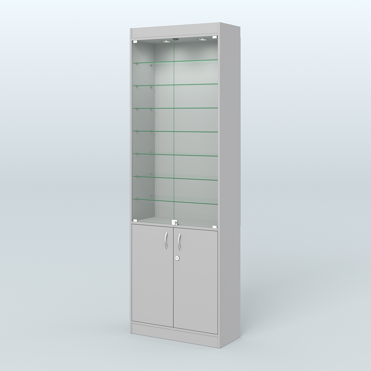 Витрина узкая из ДСП с дверками для аптеки №6-300-1 Серый