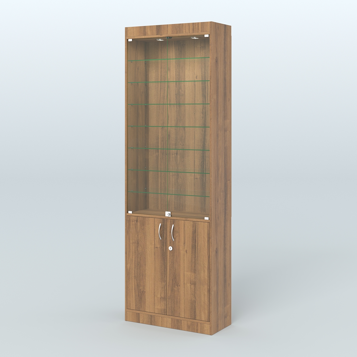 Витрина узкая из ДСП с дверками для аптеки №6-300-1 Орех