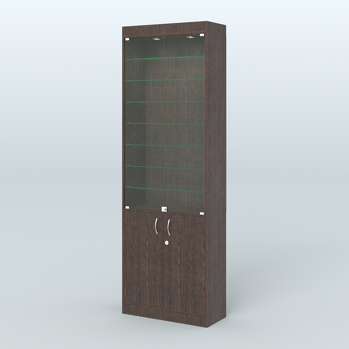 Витрина узкая из ДСП с дверками для аптеки №6-300-1 Дуб Венге