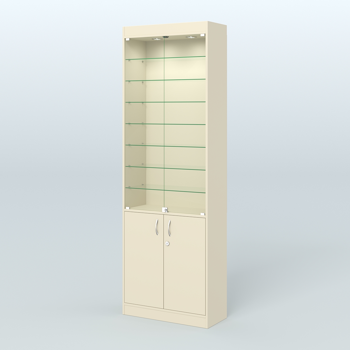 Витрина узкая из ДСП с дверками для аптеки №6-300-1 Крем Вайс