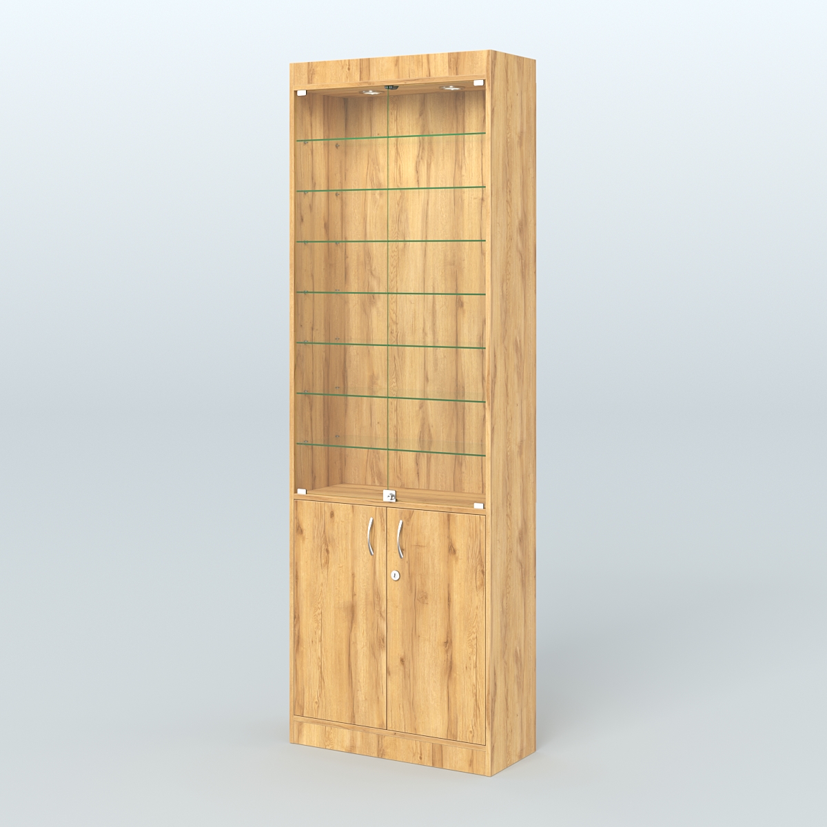 Витрина узкая из ДСП с дверками для аптеки №6-300-1 Дуб Золотистый