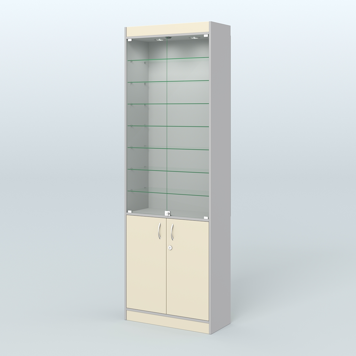 Витрина узкая из ДСП с дверками для аптеки №6-300-1 Серый + Крем Вайс