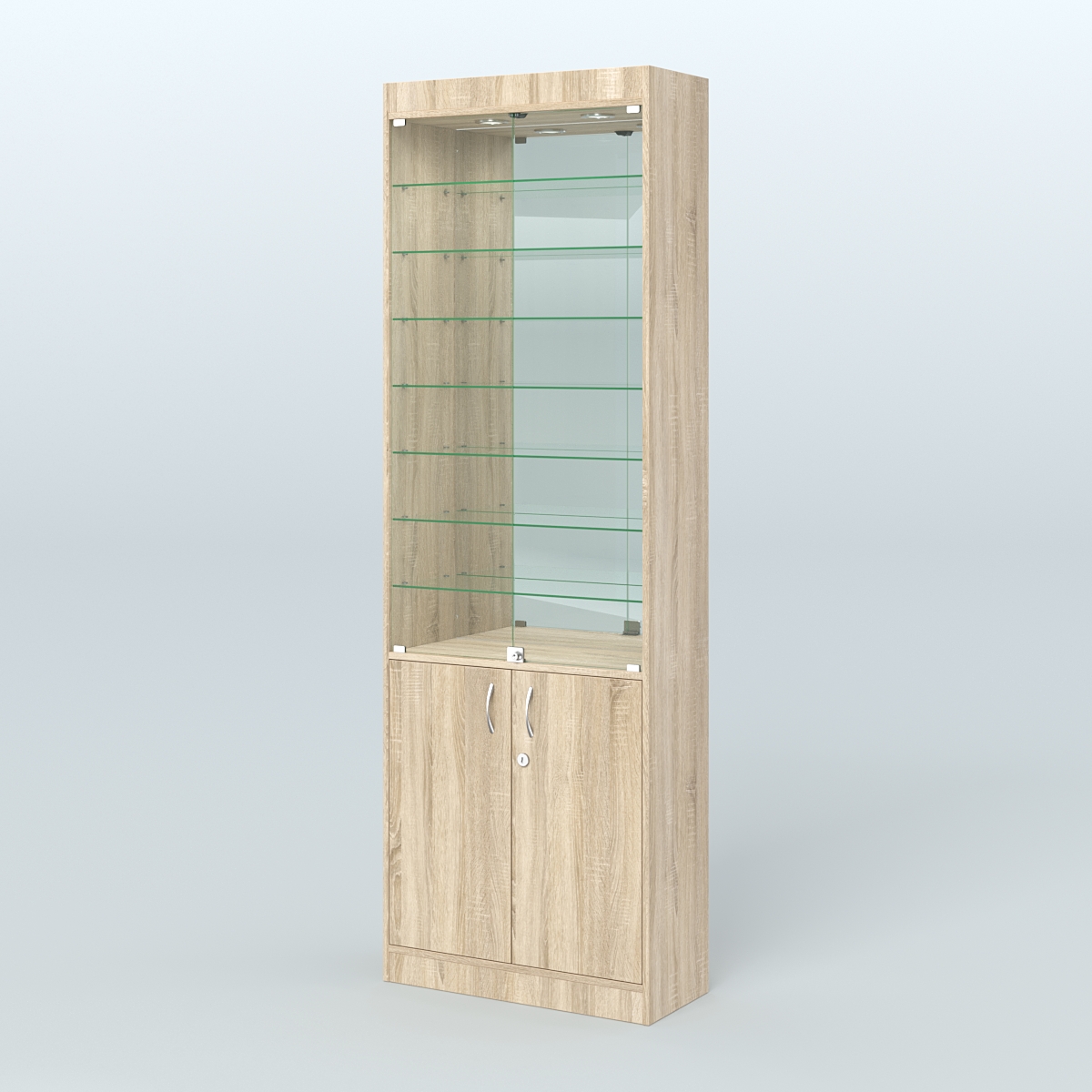 Витрина из ДСП с дверками и узкими полками для аптеки №6-300-3 Дуб Сонома