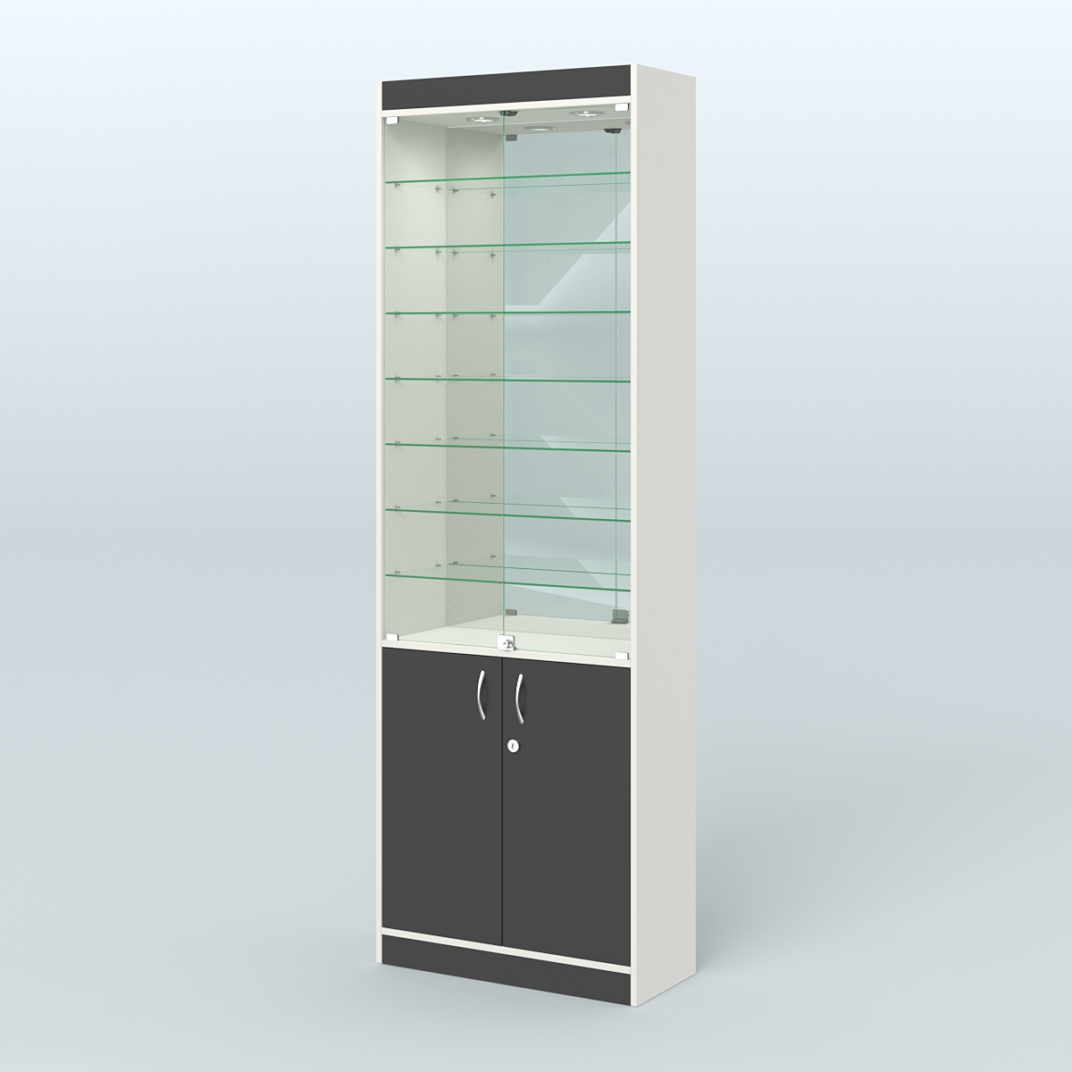 Витрина из ДСП с дверками и узкими полками для аптеки №6-300-3 Белый и Черный