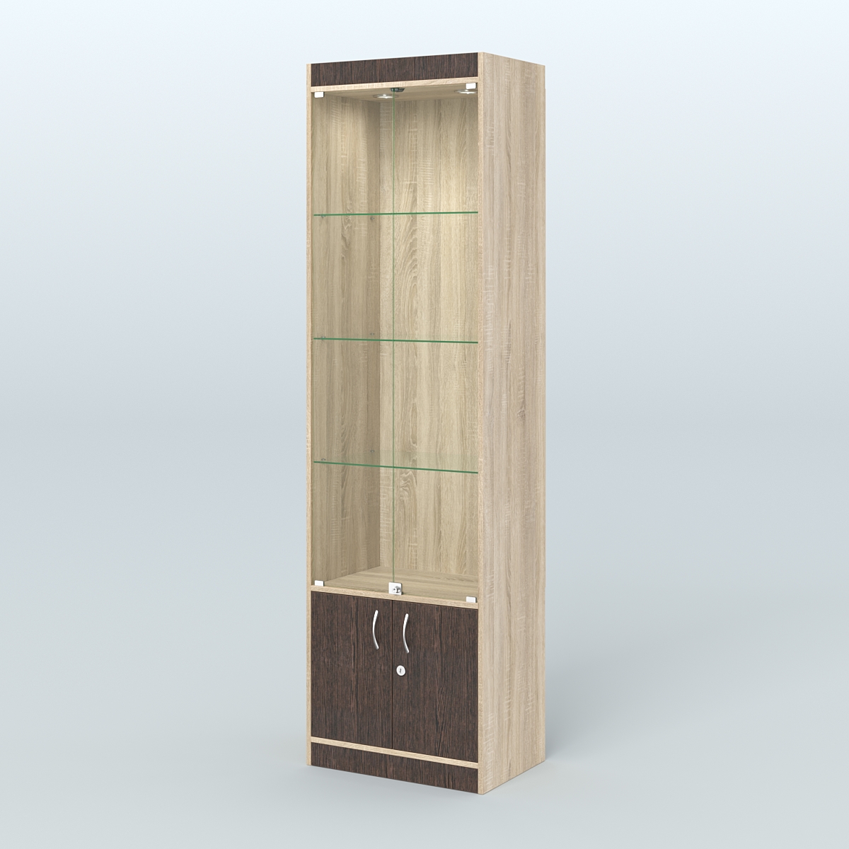 Витрина из ДСП с дверками для аптеки №2-400-1 Дуб Сонома + Дуб Венге