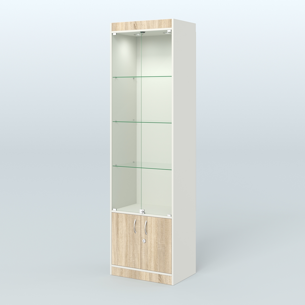 Витрина из ДСП с дверками для аптеки №2-400-1 Белый + Дуб Сонома