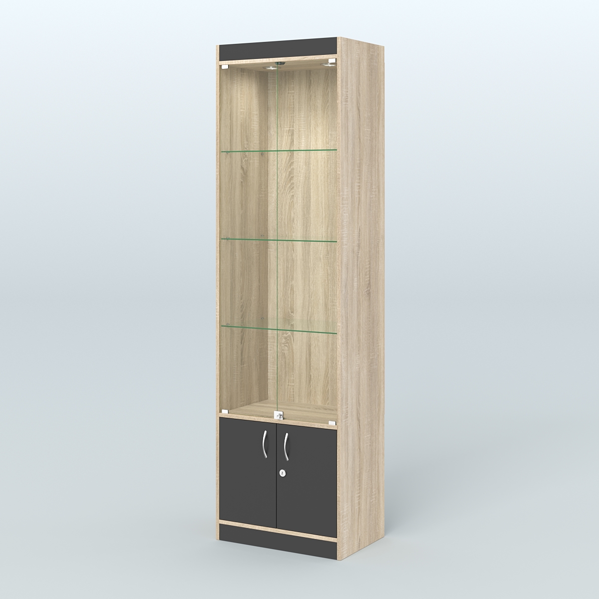 Витрина из ДСП с дверками для аптеки №2-400-1 Дуб Сонома + Черный