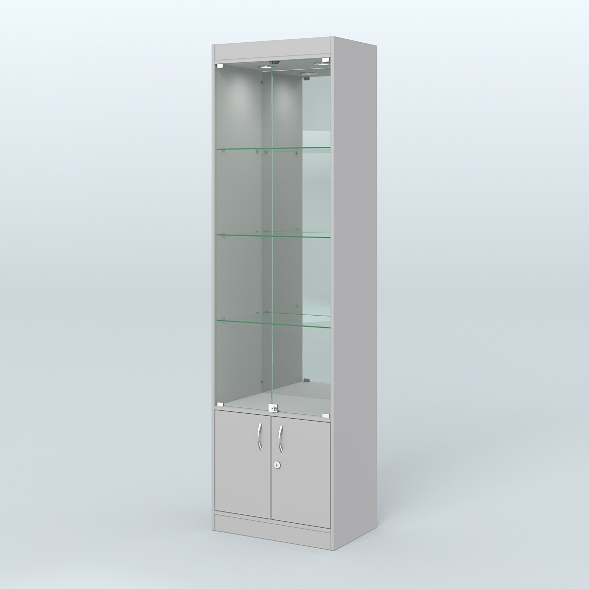 Витрина из ДСП с дверками и зеркалом для аптеки №2-400-3 Серый